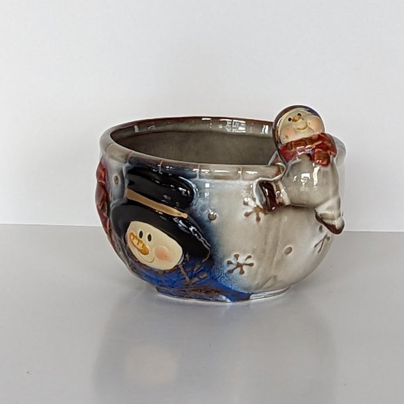 Snowman Ceramic Bowl with Adorable Snowman on Rim. Winter and Christmas - Picture 1 of 5